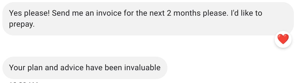 screenshot of client testimonial