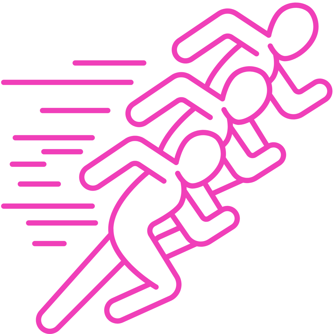 cartoon drawing of three runners moving fast
